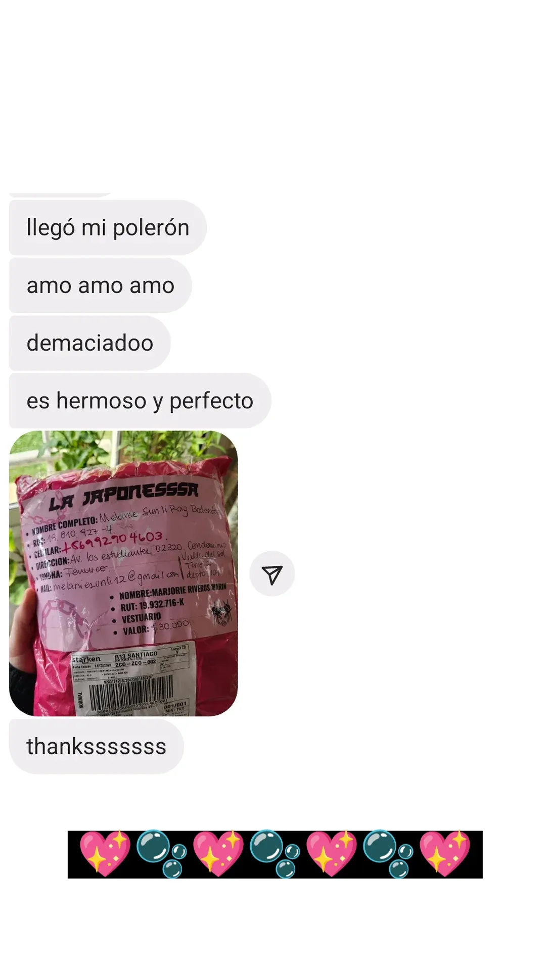 Feedback real de clienta de La Japonesssa por Instagram