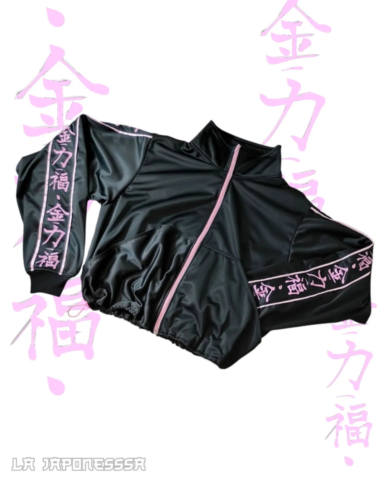 Poleron kanji negro con detalles rosados La Japonesssa